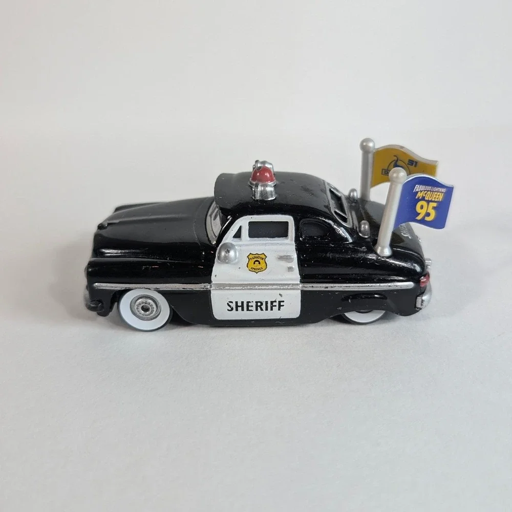 Disney Pixar Cars Sheriff Diecast Police Car with Dinoco & 95 Flags Mattel Rare